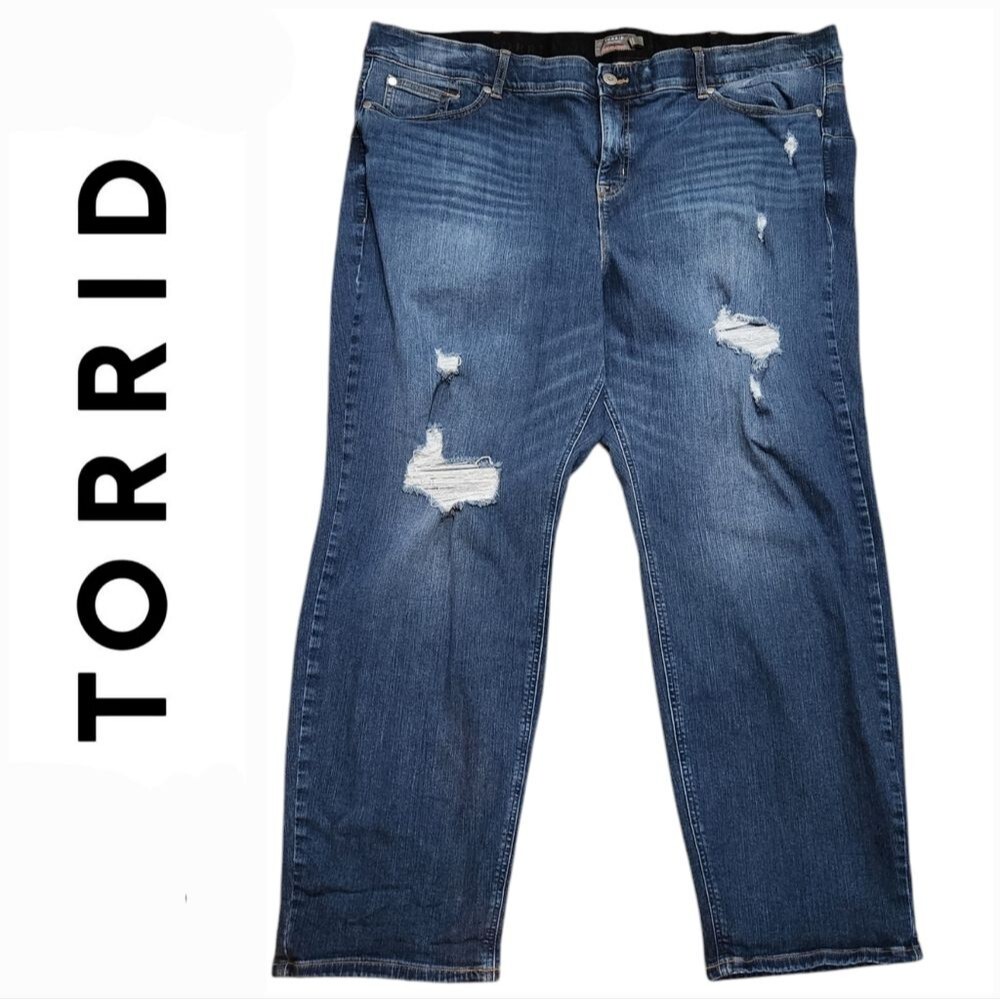 Torrid Distressed Bombshell Straight Premier Stretch Jeans Denim 28R